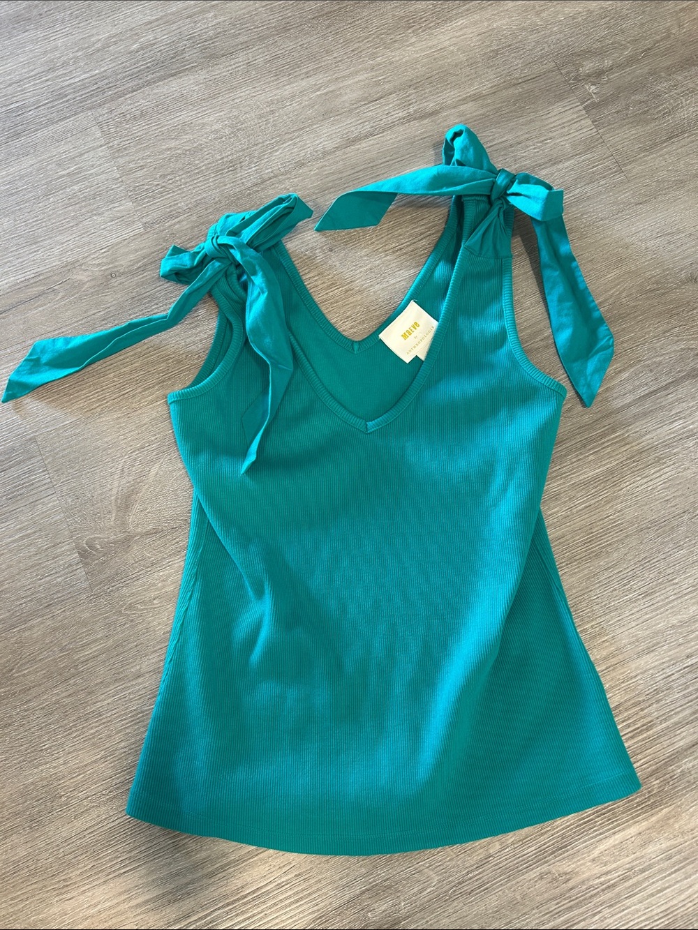 Maeve Teal Tie-Shoulder V-Neck Ribbed Tank